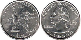 moneda Estados Unidos 1/4 dólar 2001 New York