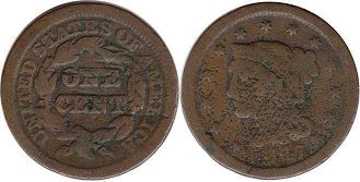 viejo Estados Unidos moneda 1 centavo 1827 large centavo - coronet head