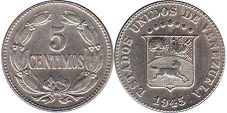 moneda Venezuela 5 centimos 1945