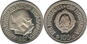 coin Yugoslavia 100 dinara 1987