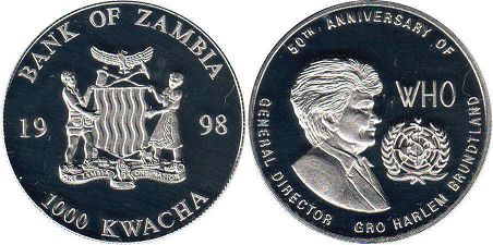 coin Zambia 1000 kwacha 1998 WHO