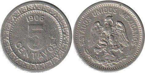 Mexican coin 5 centavos 1906