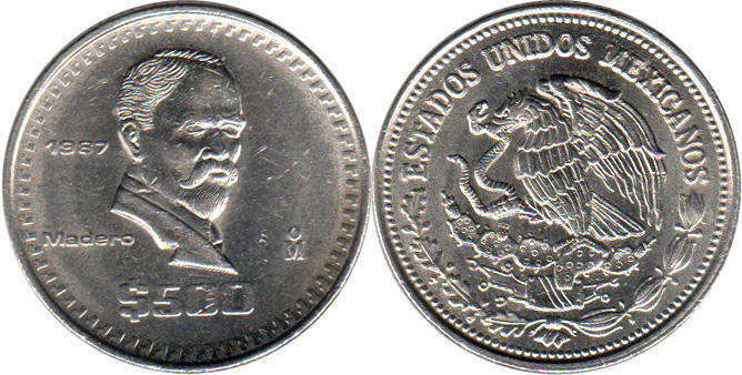 coin Mexico 500 pesos 1987