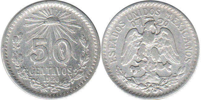 Mexican coin 50 centavos 1920