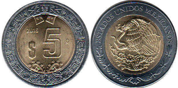 Mexican coin 5 pesos 2016
