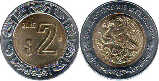Mexican coin 2 pesos 2016
