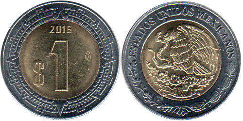 Mexican coin 1 peso 2016