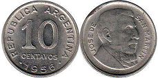 moneda Argentina 10 centavos 1956