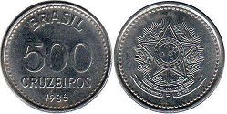 coin Brazil 500 cruzeiros 1986