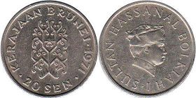 coin Brunei 20 sen 1971