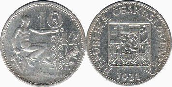 mince Czechoslovakia 10 korun 1931
