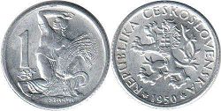 mince Czechoslovakia 1 koruna 1950