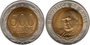 moneda Chille 500 pesos 2002