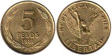 moneda Chilli 5 pesos 1981