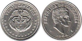 coin Colombia 20 centavos 1964