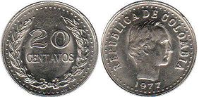 coin Colombia 20 centavos 1977