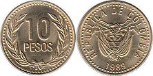 moneda de 10 pesos colombianos 1989