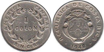coin Costa Rica 1 colon 1948