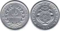 moneda Costa Rica 10 centimos 1958