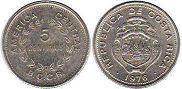 moneda Costa Rica 5 centimos 1976