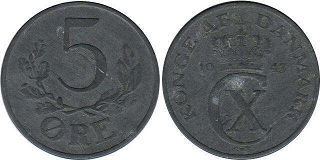 coin Denmark 5 ore 1943