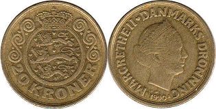 coin Denmark 20 krone 1990