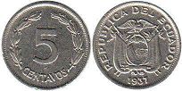 moneda Ecuador 5 centavos 1937