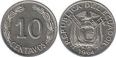 moneda Ecuador 10 centavos 1964