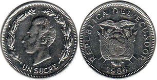 moneda Ecuador 1 sucre 1986