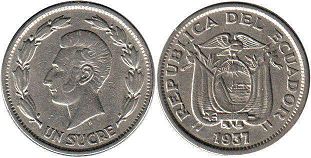 moneda Ecuador 1 sucre 1937