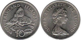 coin Falkland 10 pence 1974