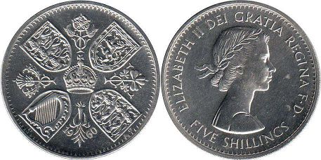 coin UK 5 shillings (crown) 1960