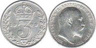 monnaie UK vieille 3 pence 1909