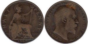 monnaie UK vieille half penny 1907