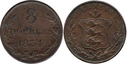 coin Guernsey 8 doubles 1834