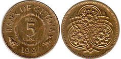 coin Guyana 5 cents 1991