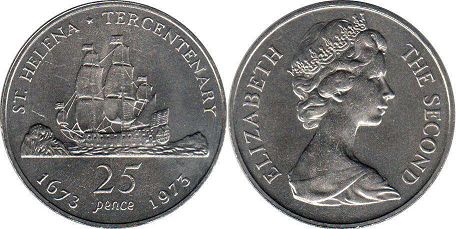 coin Saint Helena Island 25 pence 1973