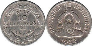 coin Honduras 10 centavos 1932