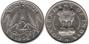 coin India 1/2 rupee 1956