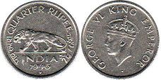 coin India 1/4 rupee 1946