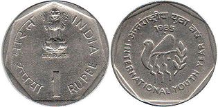 coin India 1 rupee 1985