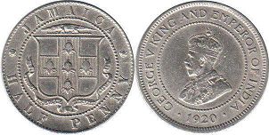 coin Jamaica 1/2 penny 1920