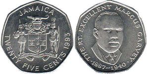 coin Jamaica 25 cents 1993