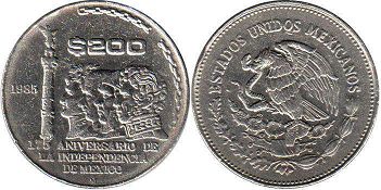 moneda Mexico 200 pesos 1985 Independencia
