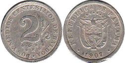moneda Panamá 2 1/2 centesimos 1907 antigua