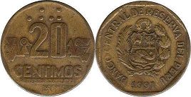 moneda Peru 20 centimos 1991