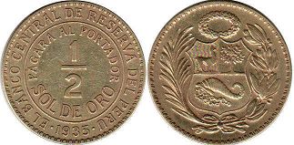 coin Peru 1/2 sol 1935
