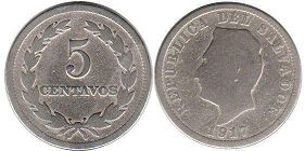 moneda Salvador 5 centavos 1917