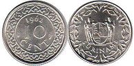 coin Surinam 10 cents 1962