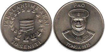coin Tonga 20 seniti 1975